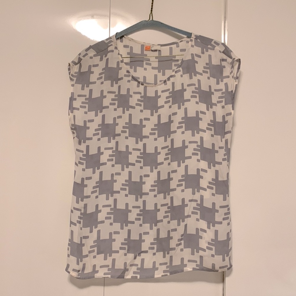Joie pattern silk blouse grey white xs rare